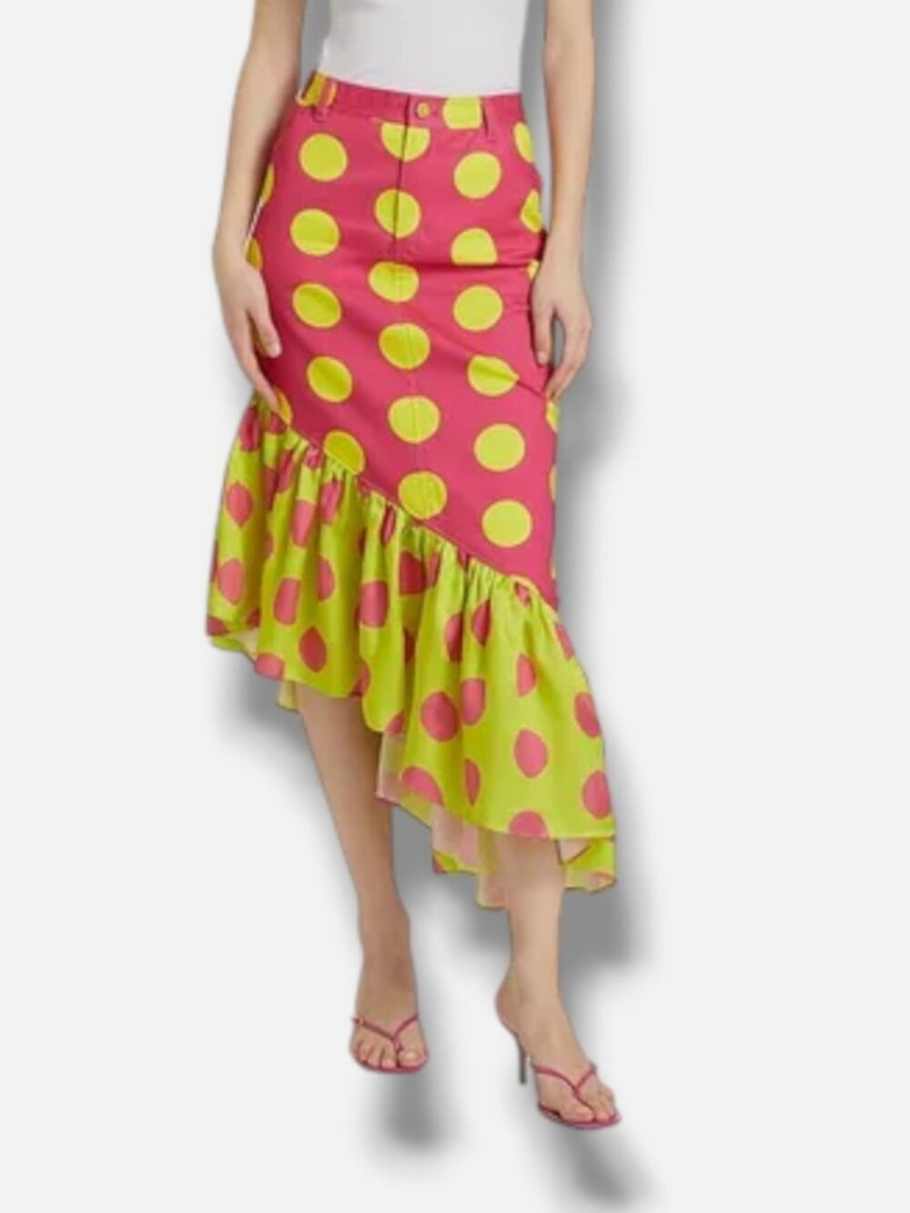 BruceGlen Women's Pink Ruffled Polka Dot Midi-Skirt Size 26